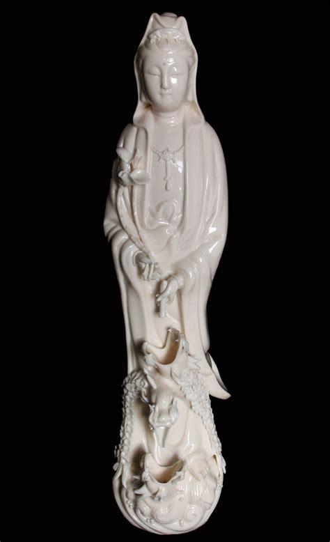 Quan Yin Statue - 16" Porcelain With Three Dragons - Boon Decor