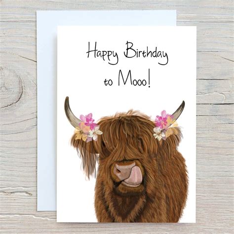 Highland Cow Happy Birthday To Moo Birthday Card Greetings Card Send