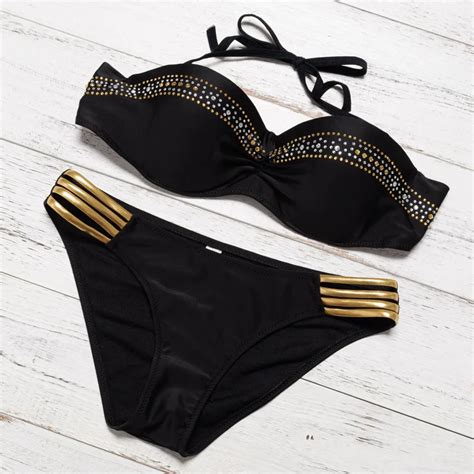 Bikini Push Up Rhinestone Swimsuits Bikinis Set Swimwear Sexy Women