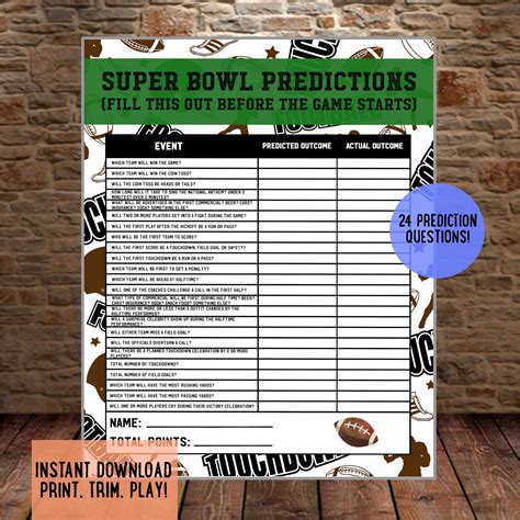 Super bowl prediction game instant download super bowl games super bowl ...