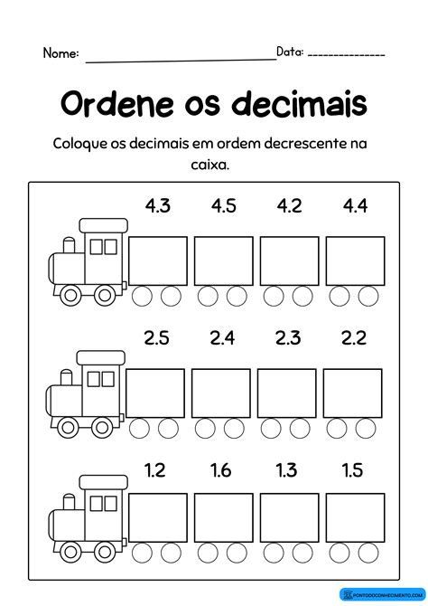 Atividades Ordem Decrescente Com Números Decimais Ponto Do Conhecimento