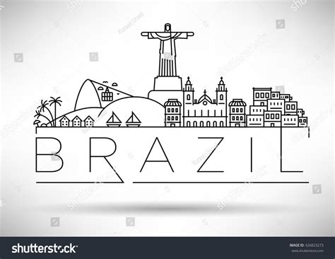 minimal brazil linear skyline typographic design stock vector royalty