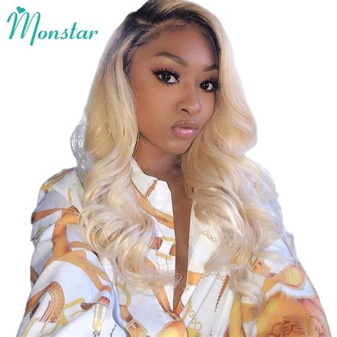 Monstar 1b 613 Blonde Body Wave Ombre Wig Pre Plucked Bleached Knots