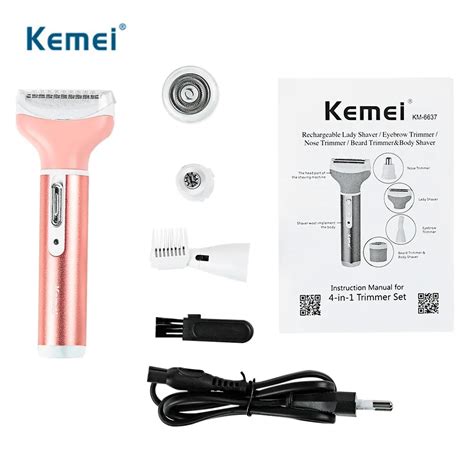 Kemei Portable 4 en 1 mujeres señora depiladora recargable cara ceja