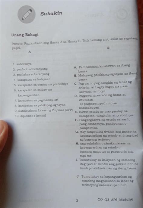 Panuto Pagtambalin Ang Hanay A Sa Hanay B Titik Lamang Ang Isulat Sa