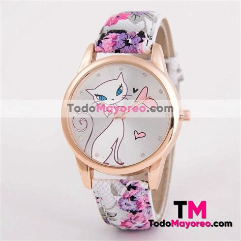 Reloj Rosa Extensible Piel Sintetica Con Flores Gatita R2589