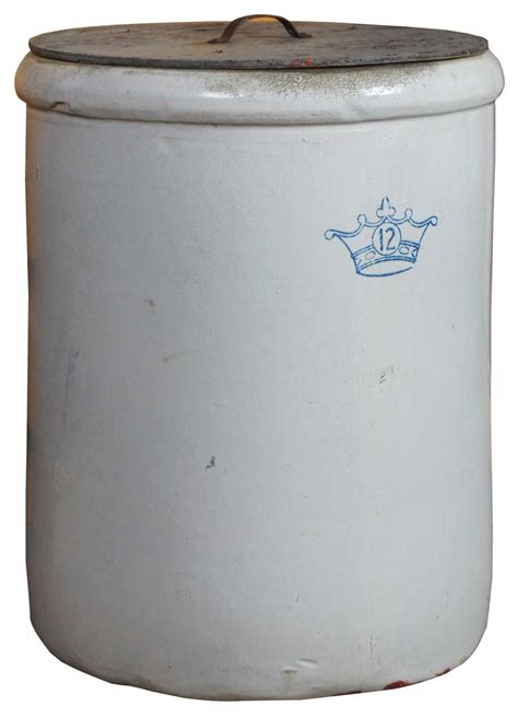 Antique Robinson Ransbottom Lidded 12 Gallon Blue Crown Stoneware Crock 20