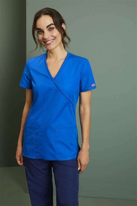 Womens Cherokee Mock Wrap Scrub Top Blue Simon Jersey