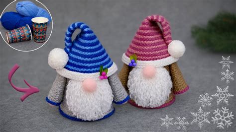 Чудесные гномики в полосатых колпачках🧶Из бумажных стаканчиков ...