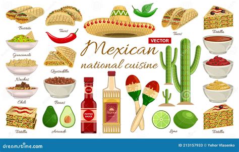 Mexican Food Vector Cartoon Set Icon Vector Illustration Spicy Meal On