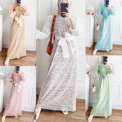 Jual Louisa Dress Brokat Terbaru M L Xl Xxl Luis Outfit Fashion Gamis