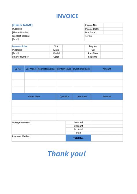 Car Rental Invoice Template Rapdibooks Invoice