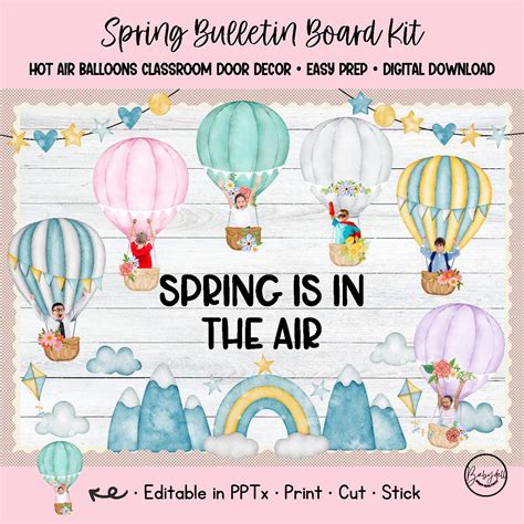Spring Bulletin Board Kit Hot Air Balloon Decor Editable Student Photos