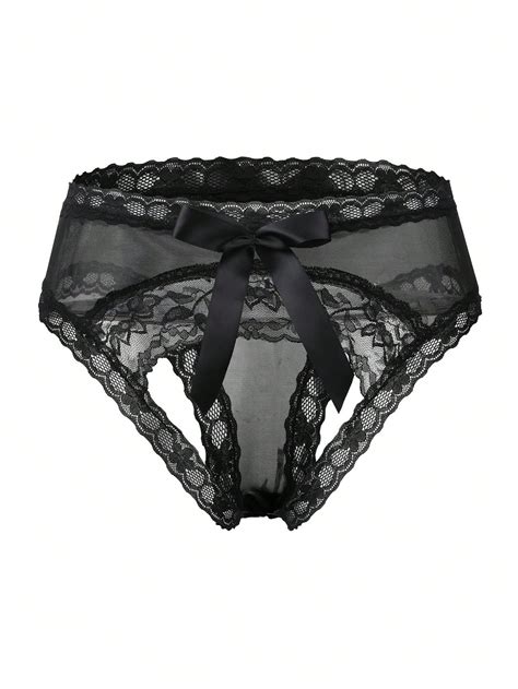 Slip Sexy En Dentelle Sans Entrejambe Avec Noeud Papillon De Minuit Culotte De Lingerie Coquine