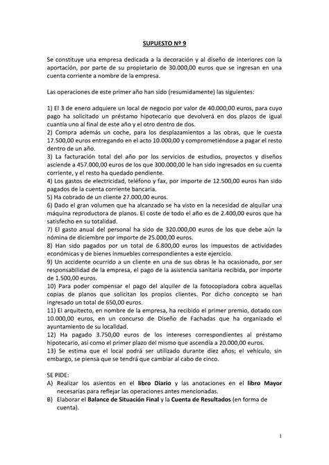 Supuesto 9 Solución SUPUESTO Nº 9 Se constituye una empresa dedicada