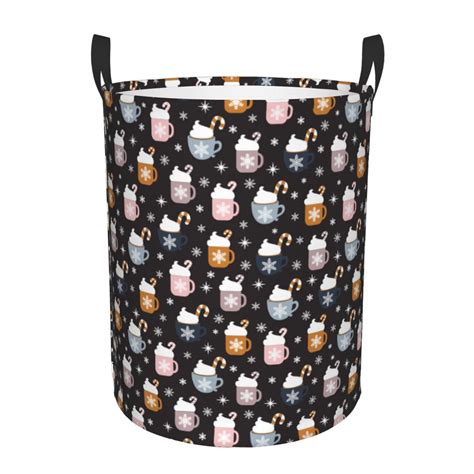 Sikiie Snowflake Cream Hot Cocoa Print Round Dirty Clothes Basket Waterproof Standing Foldable