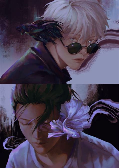 Two Anime Characters One With White Hair And The Other With Blonde Hair