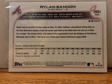 Topps Holiday Metallic Hw Rylan Bannon Rc For Sale Online