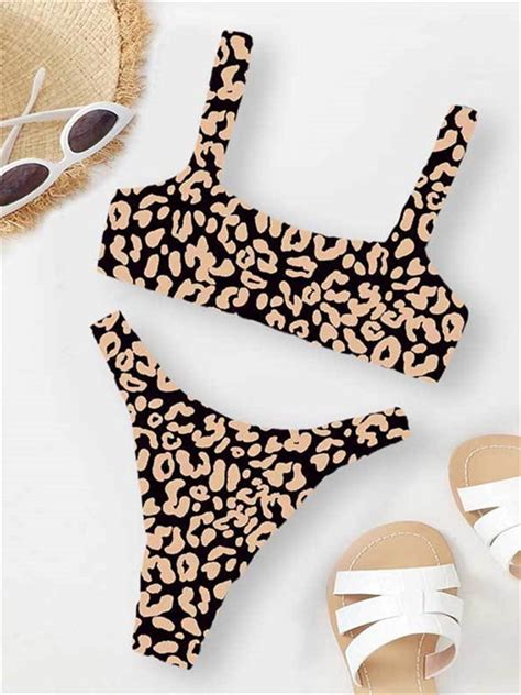 Sexy Micro Bikini Women Orange Leopard Push Up Padded Thong Swimsuit Female Cut Out Bathing