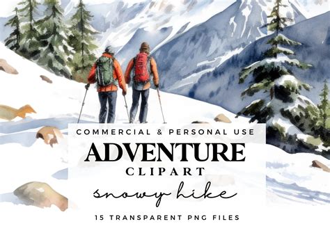 Winter Mountain Hiking Clipart Snowy Hike Clip Art Bundle Adventure ...