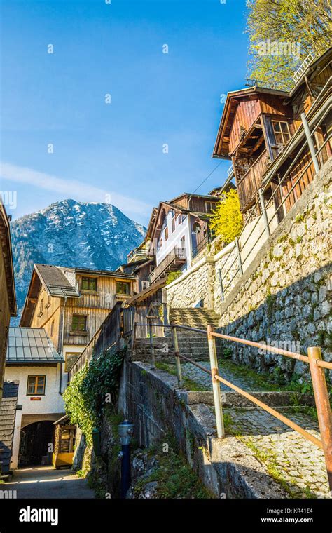 Hallstatt Town With Traditional Wooden Houses Stock Photo Alamy