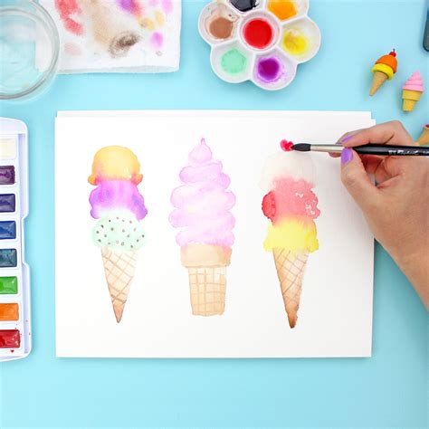 How To Paint Watercolor Ice Cream Cones Learn Watercolor Watercolor