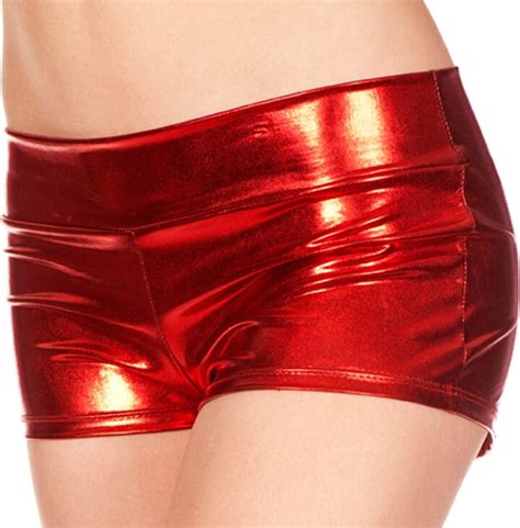 Inlzdz Womens Shiny Metallic Hot Pants Wet Look Patent Leather Nightclub Pole Dance Booty Shorts