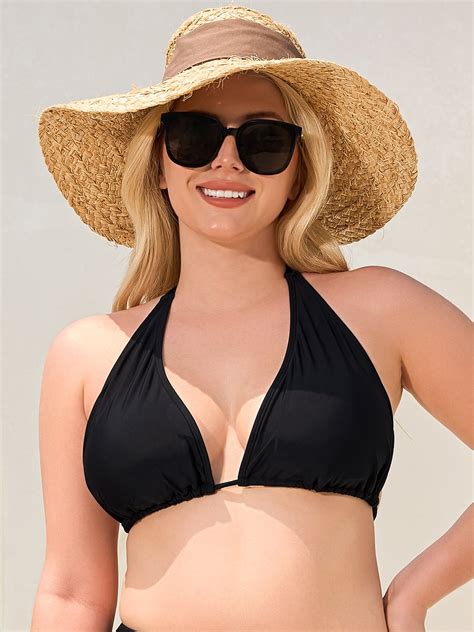 Ocean Blue Women S Plus Size Push Up Triangle Bikini Top Cheeky Halter Bikini Swimsuit Sexy
