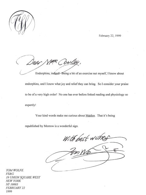 typed letter signed tls  tom wolfe  charles agvent