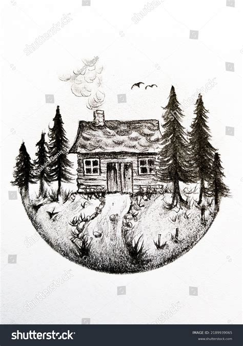 Pencil Drawing Small Cabin Woods Stock Illustration 2189939065 ...