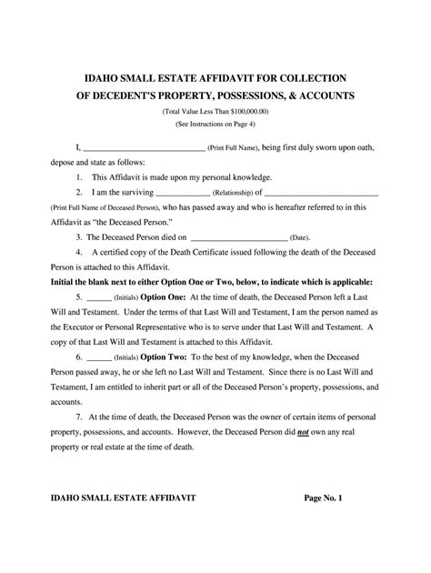 Idaho Estate Affidavit Fill Online Printable Fillable Blank