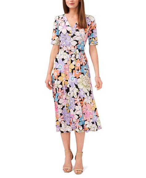 Msk Womens Floral Print Tie Waist Midi Dress Macys