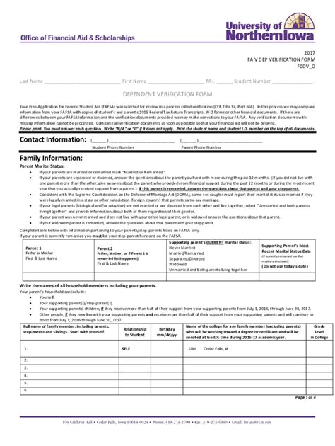 Fillable Online Finaid Uni DEPENDENT VERIFICATION FORM Fax Email Print