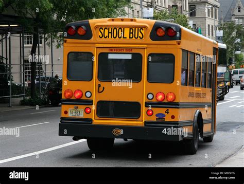 School bus on street, Upper Manhattan, New York City, New York State ...