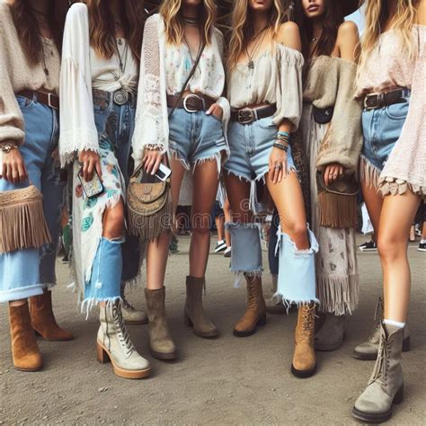 Girls in Girls in Outdoor Concert Outfits Boho Chic Attire, F Stock ...