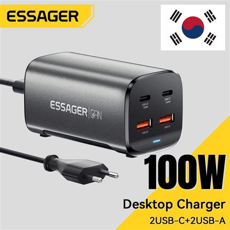 Зарядное устройство Essager 100 Вт USB C GaN, быстрая зарядка для ...