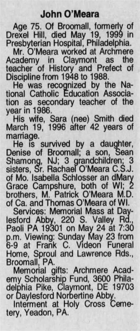 Obituary For John Omeara ™