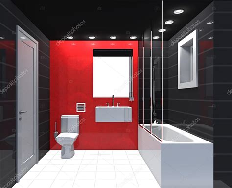 Modern luxury bathroom red black white interior. Stock Photo by ...