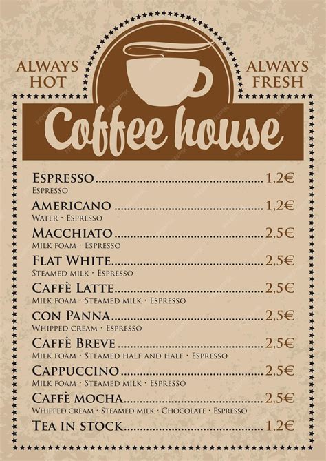 Premium Vector | Coffee house menu list