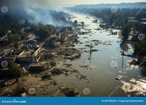 Consequences of Flooding in the City, Aerial View. Stock Illustration ...