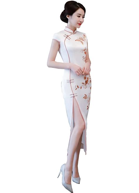 Shanghai Story Long Qipao Dress Faux Silk Chinese Style Long Cheongsam