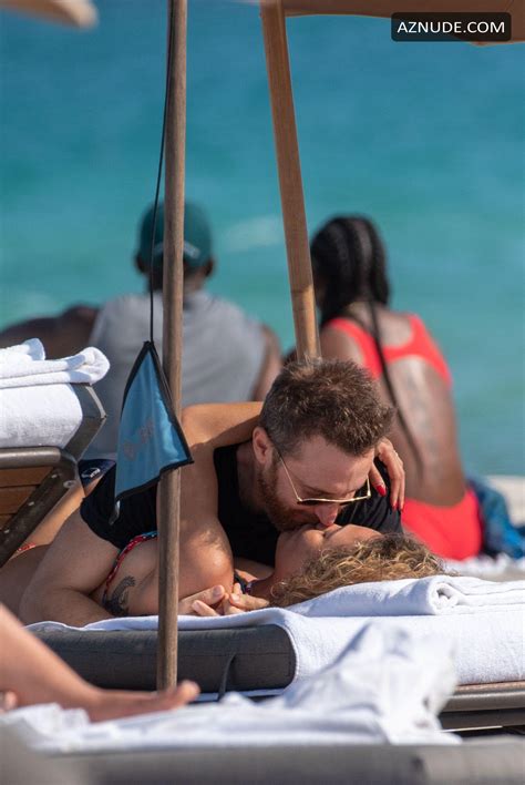Jessica Ledon Having Hot Kisses With Dj David Guetta At The Beach In Miami Aznude