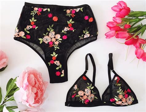 Black Floral Embroidered Lingerie Set Boudoir Lingerie Black Etsy