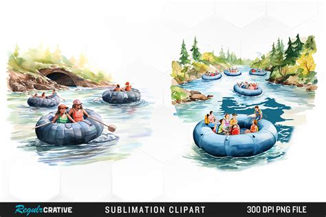Watercolor People Go River Tubing Png Graphic By Regulrcrative