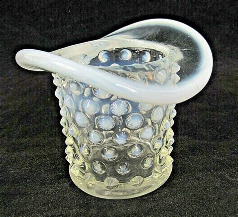 Fenton Top Hat Glass Toothpick Holder Opalescent Hobnail White Vintage