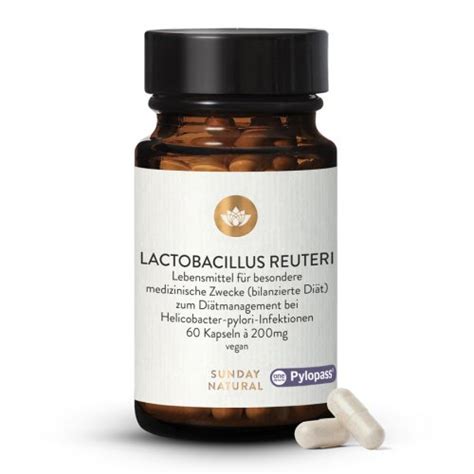 Lactobacillus reuteri: Pylopass® 200mg. 60 Capsules | Sunday Natural