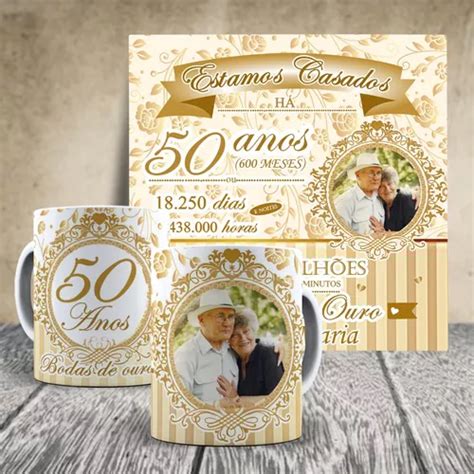 Kit Bodas De Ouro 2 Canecas E 1 Azulejo Personalizado foto Frete grátis