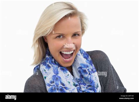 Laughing Blonde Looking At Camera Stock Photo Alamy