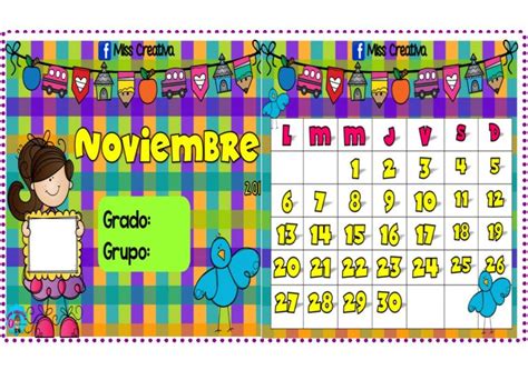 Colorido y bonito calendario del mes de noviembre | Didáctica Educativa