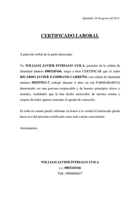 Certificado De Laboral